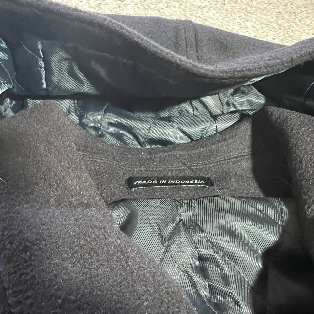 Classic LAUREN: Ralph Lauren BLACK Wool Blend Duffle Coat w Hood & Zipper Sz XL - Picture 6 of 13